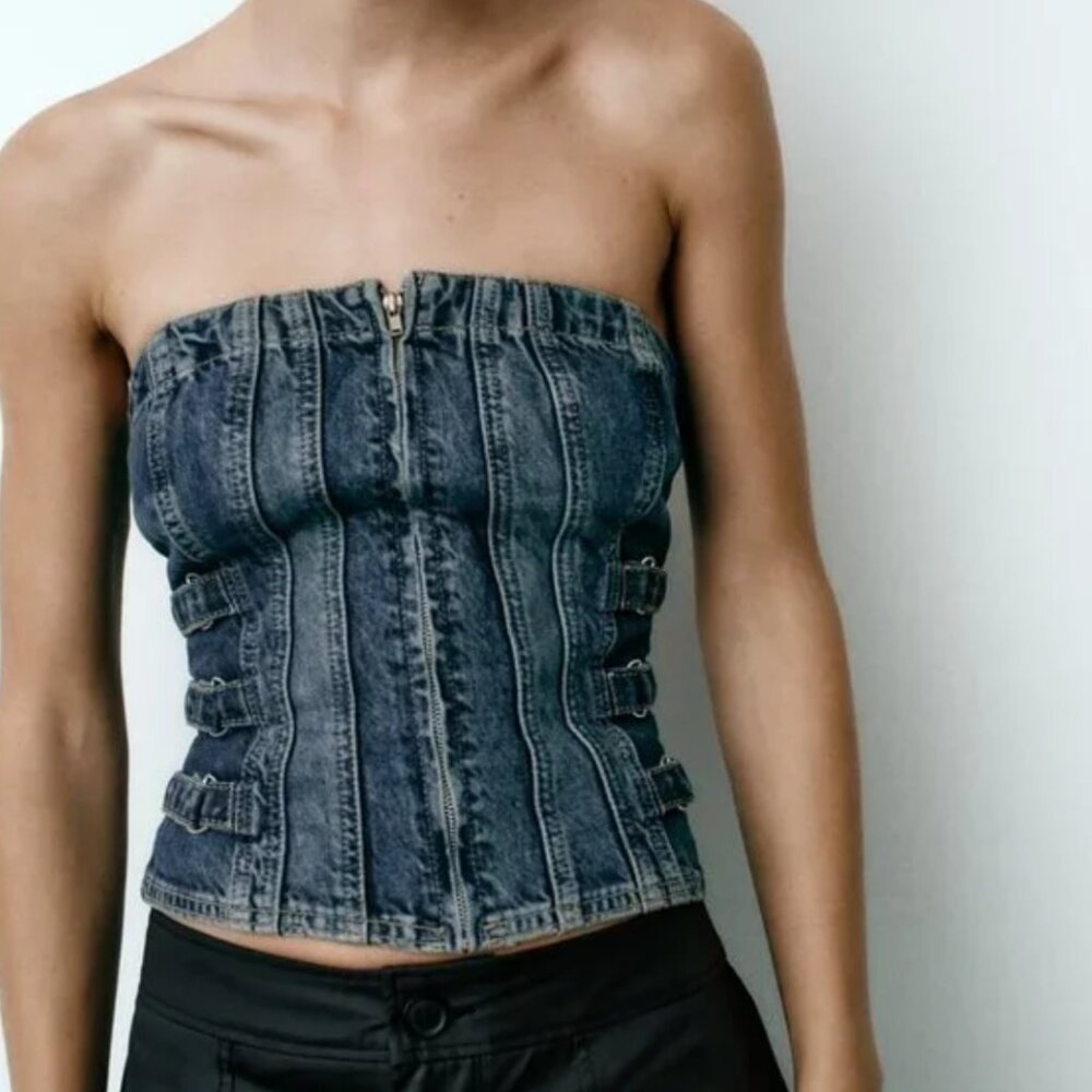 NWT ZARA STRAPLESS DENIM TOP